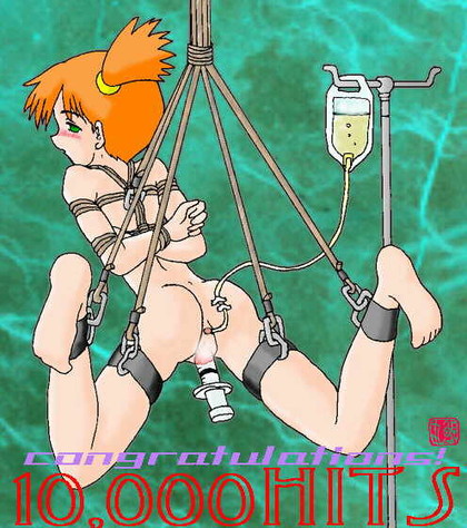 Misty in a bondage hang with an enemea I.V. and a suringe inside her. â€“  Pokemon Hentai